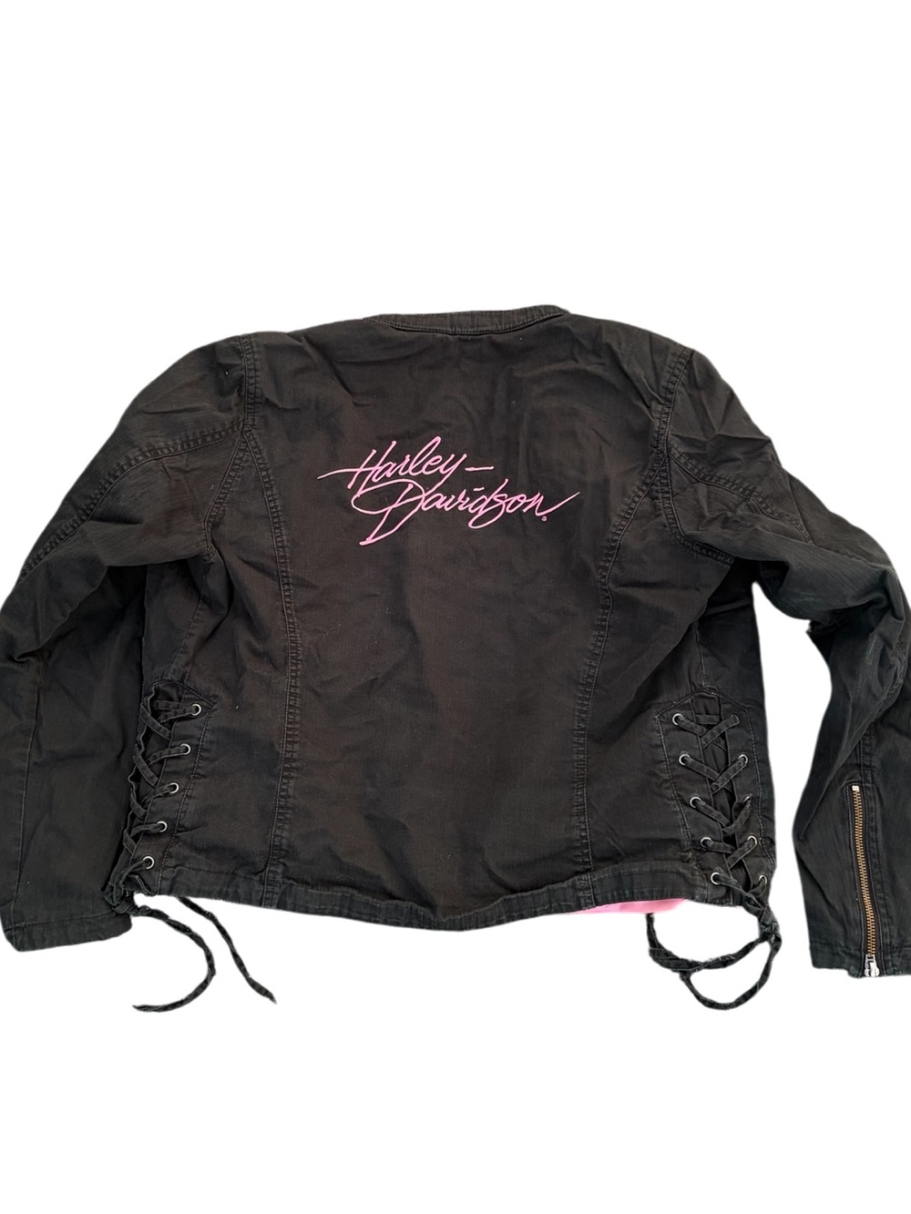 Harley-Davidson Women’s L Black Pink Lace Up Corset Motorcycle Jacket